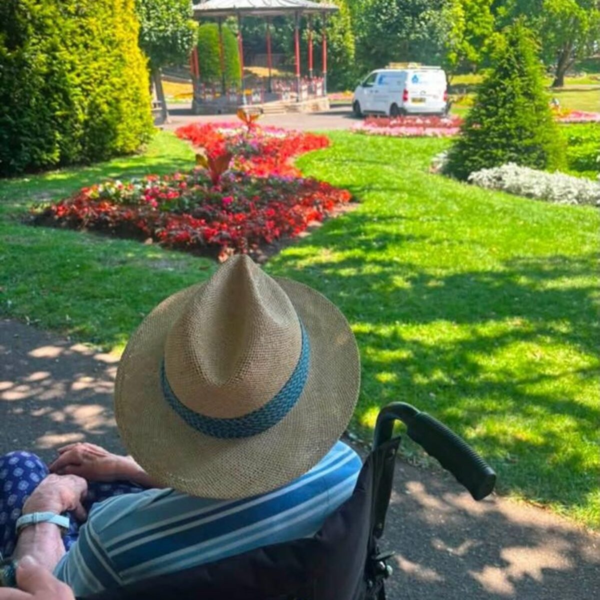 Helping Hands client enjoying a park outing in Dorchester